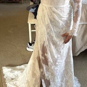 David's Bridal Elegant White Lace Wedding Dress MS161225 Size A4 New w tags